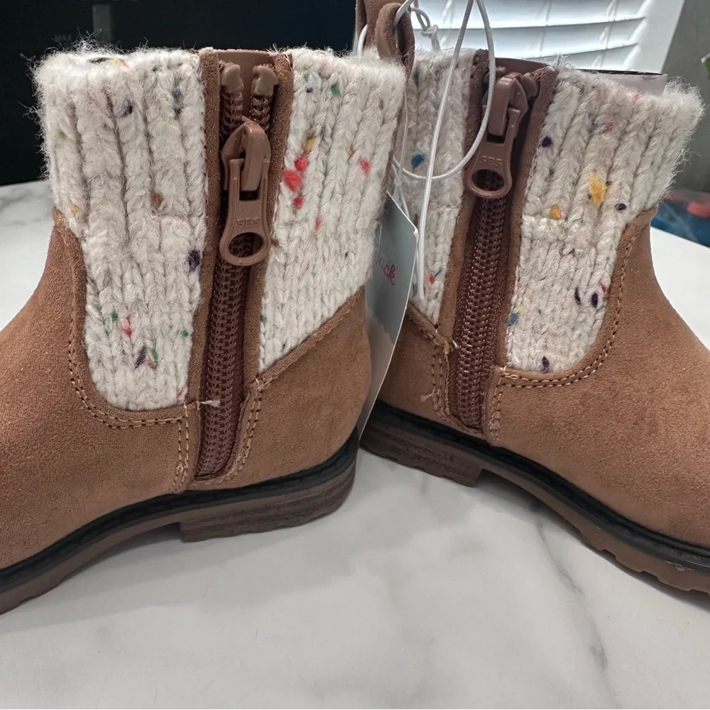 Cat & Jack Brown Ankle Boots with Knit Cuff‎ Size 6